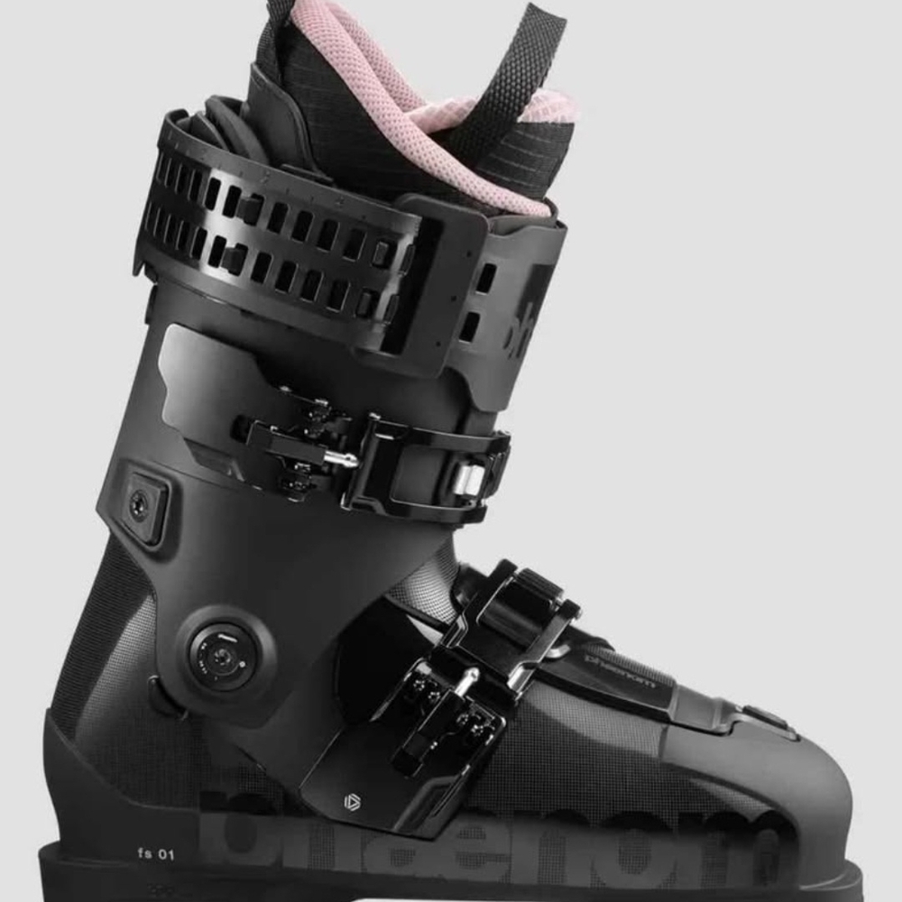 Black and Pink Ski Boots with Sturdy Construction
